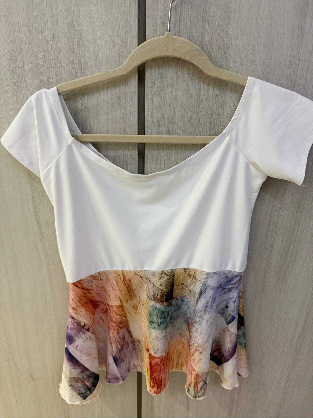 Caroline Capellan White Short-Sleeve Peplum Dress with Multicolor Print - Picture 1 of 3